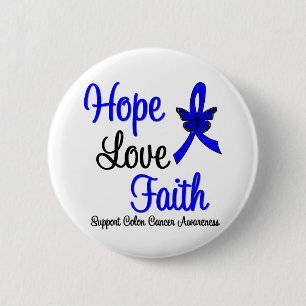 Colon Cancer Hope Love Faith Ribbon Ronde Button 5,7 Cm