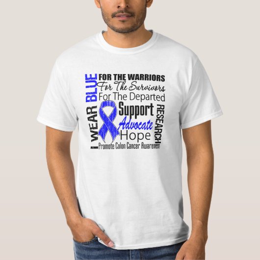 Colon Cancer I Draag Blue Ribbon TRIBUTE T-shirt (Voorkant)