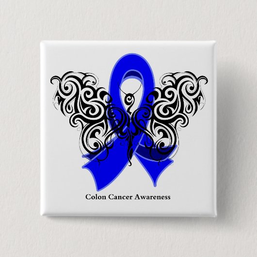 Colon Cancer Tribal Butterfly Vierkante Button 5,1 Cm (Voorkant)
