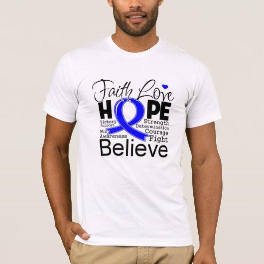 Colon Cancer Typographic Faith Love Hope T-shirt (Voorkant)