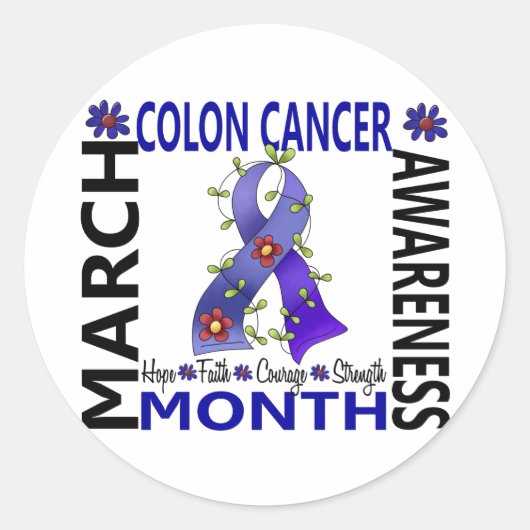 Colon Kanker Awareness Maand Bloem Lint 4 Ronde Sticker (Voorkant)