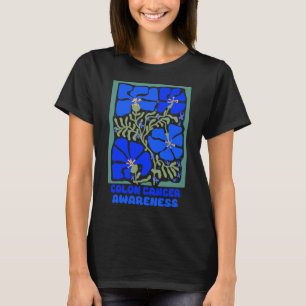 Colon kanker bewustzijn Boho Blauwe Bloem T-shirt