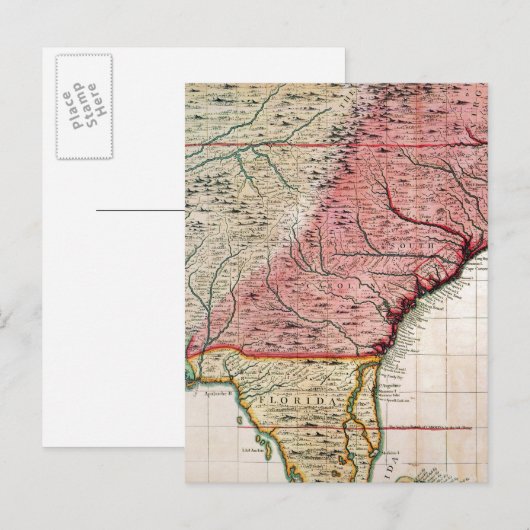 COLONIAL AMERIKA MAP, 1733 BRIEFKAART (Voorkant / Achterkant)