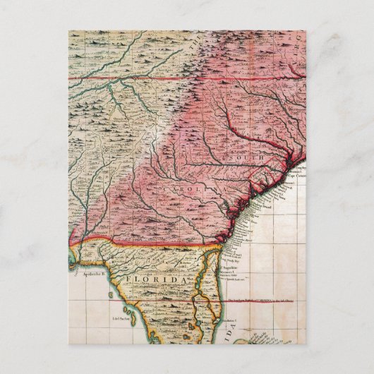 COLONIAL AMERIKA MAP, 1733 BRIEFKAART (Voorkant)