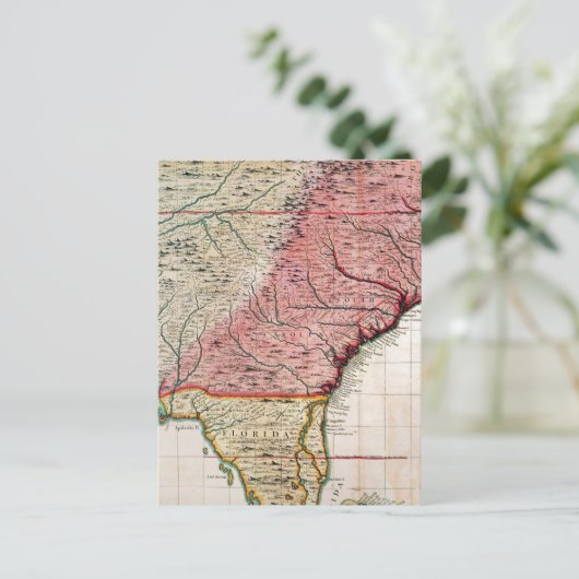 COLONIAL AMERIKA MAP, 1733 BRIEFKAART (Staand voorkant)