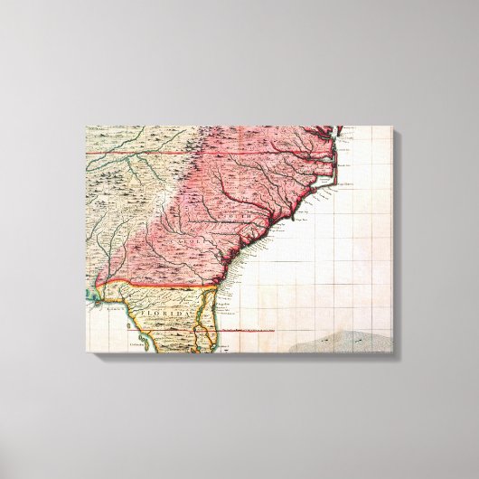 COLONIAL AMERIKA MAP, 1733 CANVAS AFDRUK (Voorkant)