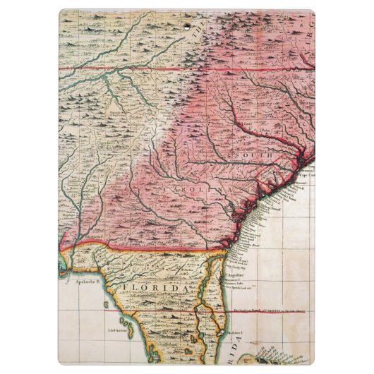 COLONIAL AMERIKA MAP, 1733 KLEMBORD (Achterkant)