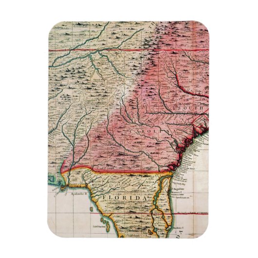 COLONIAL AMERIKA MAP, 1733 MAGNEET (Verticaal)