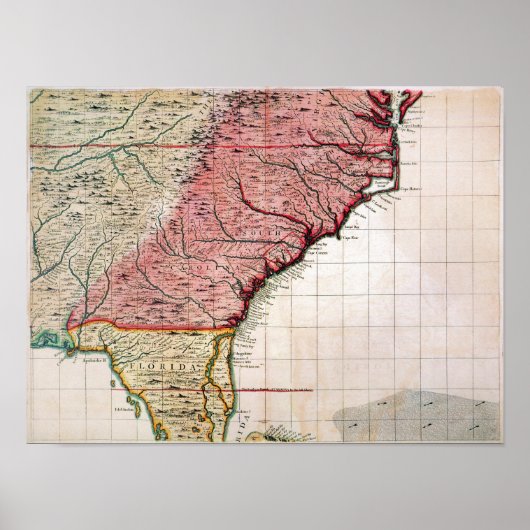 COLONIAL AMERIKA MAP, 1733 POSTER (Voorkant)