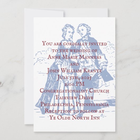 Colonial Amerikaanse paar bruiloft Kaart (Voorkant)