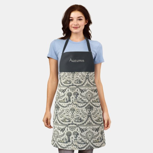 Colonial Blue Harvest Toile Personalized Schort (Gedragen)