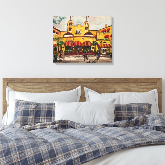 "Colony Hotel at Delray Beach" door Willowcatdesig Canvas Afdruk (Insitu (Slaapkamer))