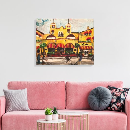 "Colony Hotel at Delray Beach" door Willowcatdesig Canvas Afdruk (Insitu (Woonkamer))