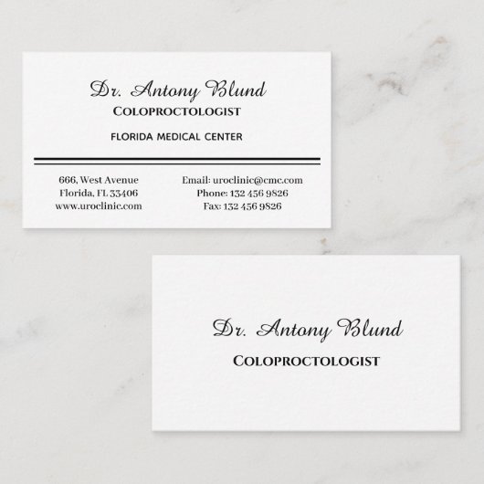Coloproctoloog chirurg Simple White en Black Visitekaartje (Voorkant / Achterkant)