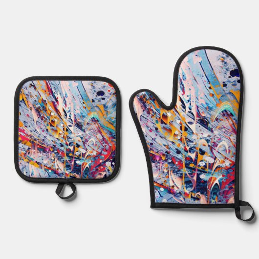 Color Abstract Splatters Ovenwant & Pannenlap Set (Voorkant)