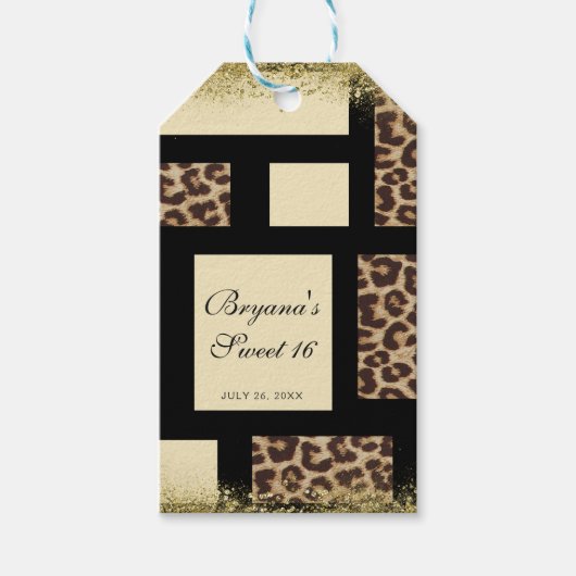 Color Block Cream Ivory Black & Leopard Cheetah Cadeaulabel (Voorkant)