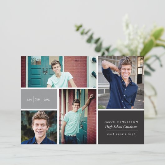 Color Block Photo Afstudeerder Announcement Kaart (Staand voorkant)
