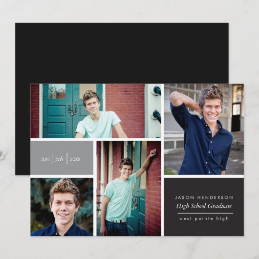 Color Block Photo Afstudeerder Announcement Kaart (Voorkant / Achterkant)