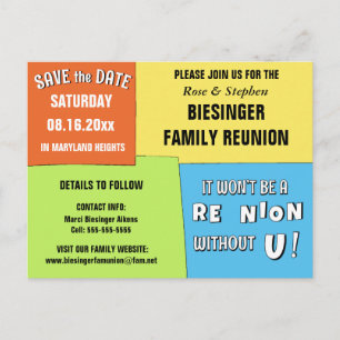 Color Block Save the Date Reunion Postcard Aankondigingskaart