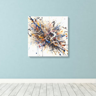 Color Burst Abstracte kunst – Energetische verfspl Canvas Afdruk