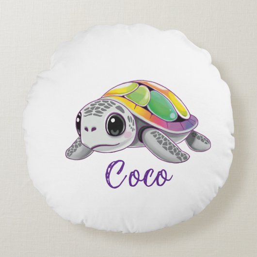 Color Burst Sea Turtle Rond Kussen (Voorkant)