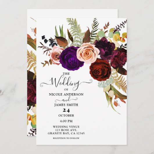 Color Chic Bold Floral Greenery White Wedding Kaart (Voorkant / Achterkant)