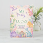 Color Dinosaur Birthday Invitation Editable Kaart (Staand voorkant)