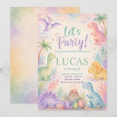 Color Dinosaur Birthday Invitation Editable Kaart (Voorkant / Achterkant)