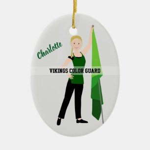 Color Guard Blonde Braid Hair Green & Black Keramisch Ornament