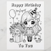 Color Me Anime Girl's Birthday Flyer (Voorkant)