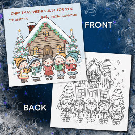 Color Me Christmas Card with Carolers Feestdagenkaart
