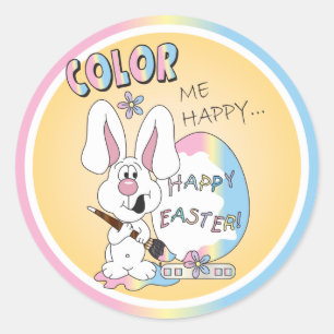 Color Me Happy Bunny Rabbit - Paastijd Ronde Sticker