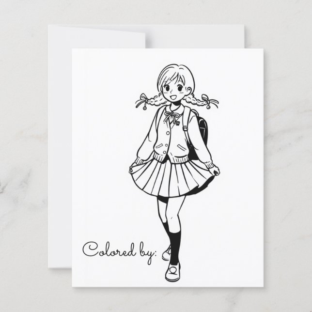 Color Me Page voor kinderen | Anime School Girl (Voorkant)