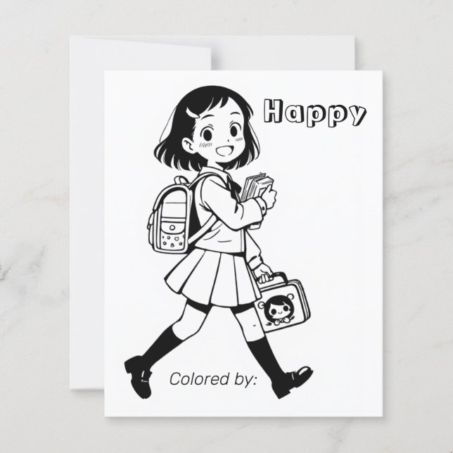 Color Me Page voor kinderen | Anime School Girl (Voorkant)