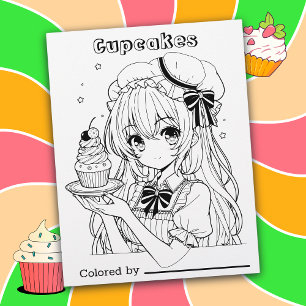 Color Me Page voor kinderen Cupcakes en anime me