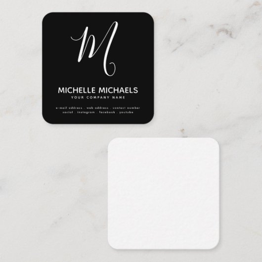 COLOR Minimale monogram zwart-wit wijzigen Vierkante Visitekaartje (Voorkant / Achterkant)