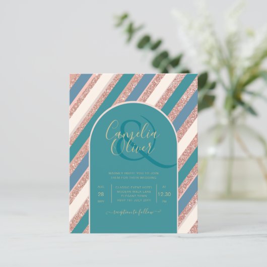 Color Palette Blauwgroen Champagne Roos Gold Weddo (Staand voorkant)