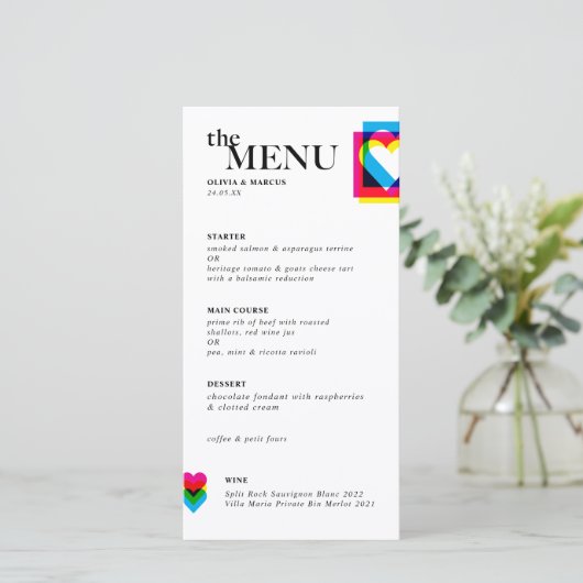 Color Pop trouwmenu-kaart (Staand voorkant)