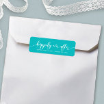 Color Relax Script Happily Ever After Etiket<br><div class="desc">This stylish wedding favor label features the words "happily ever after" in white script against an editable background color (click customize to change). It makes a great wedding favor label for your wedding favor gifts. It is easy to personalize; just replace the placebo holder text to add your own information....</div>