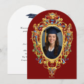 Color Rococo Cartouche Photo Template Graduation Kaart (Voorkant / Achterkant)