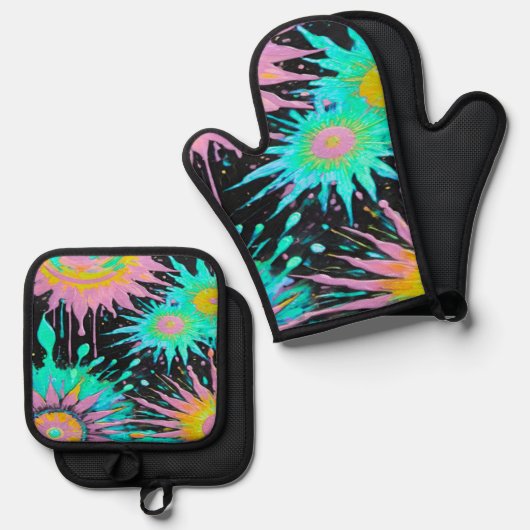 Color Splash Abstract Art Ovenwant & Pannenlap Set (Voorkant / Achterkant)