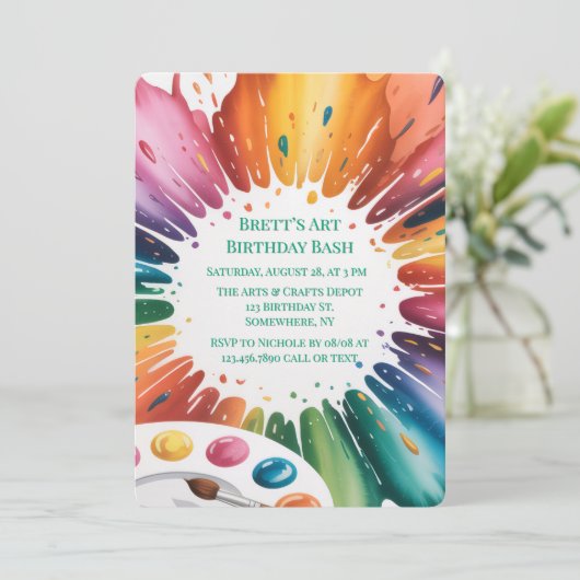 Color Splash Art Birthday Bash Kaart (Staand voorkant)