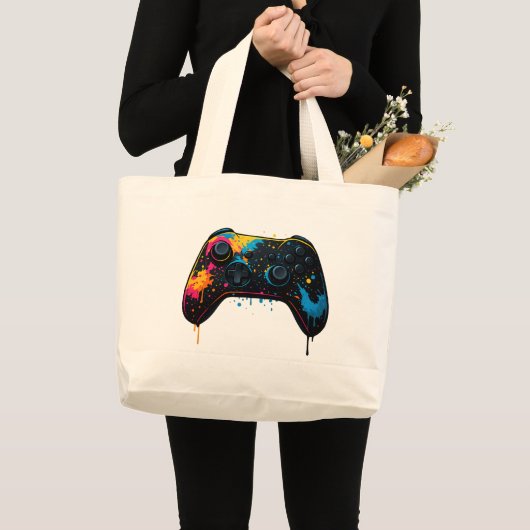 Color Splash Game Controller Sticker Grote Tote Bag (Voorkant (product))