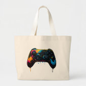Color Splash Game Controller Sticker Grote Tote Bag (Voorkant)
