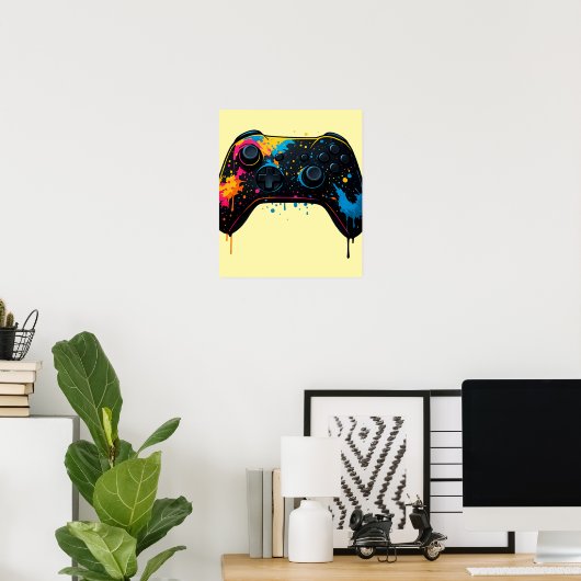 Color Splash Game Controller Sticker Poster (Thuiskantoor)