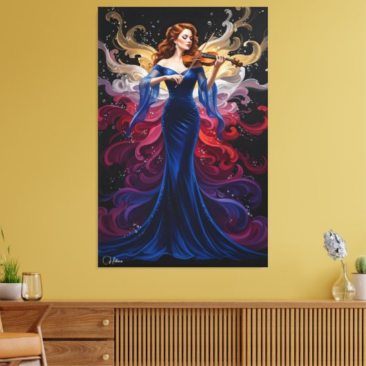 Color Splash Violin Girl Canvas Art (Insitu (Woonkamer))