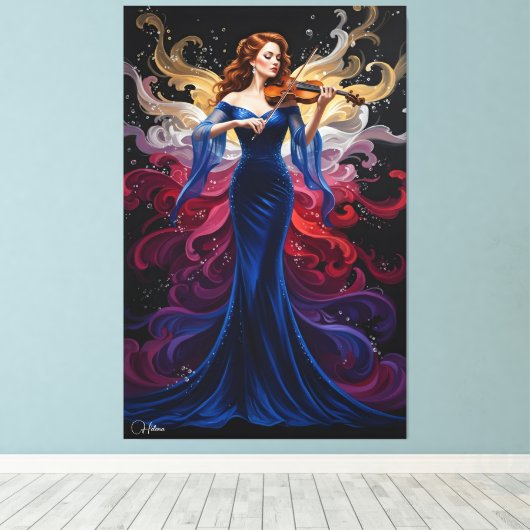 Color Splash Violin Girl Canvas Art  (Insitu (Houten vloer))