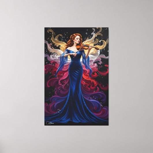 Color Splash Violin Girl Canvas Art  Afdruk (Voorkant)