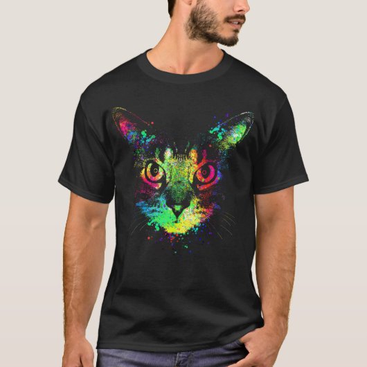 Color splatter cat t-shirt (Voorkant)
