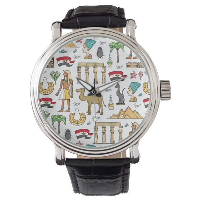 Color Symbols of Egypt Pattern Horloge (Voorkant)